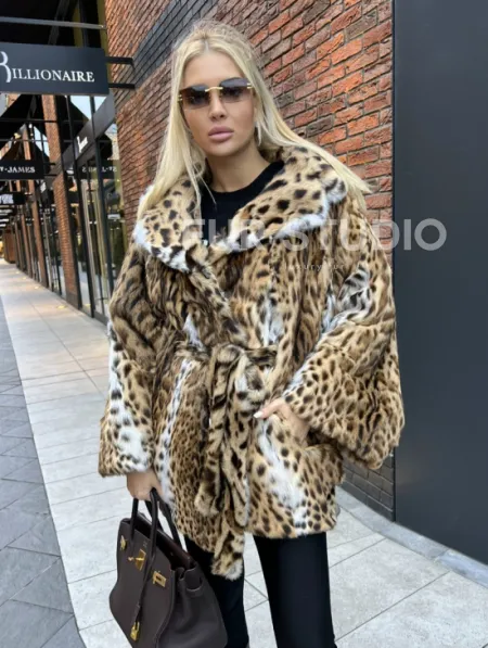 Шуба из оцелота под леопард модель «Летучая мышь» - фото 0