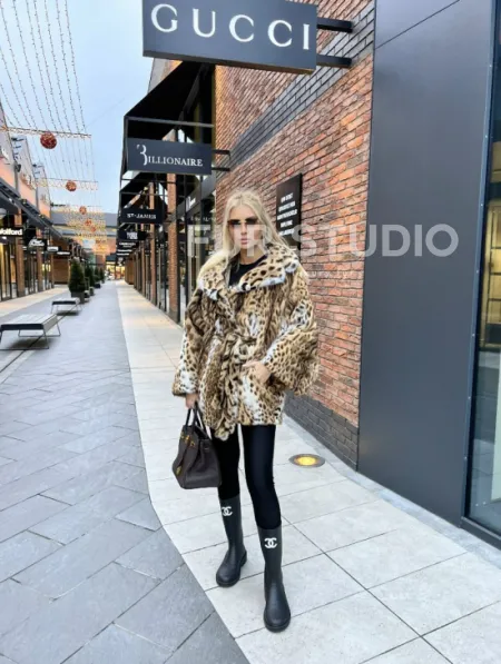 Шуба из оцелота под леопард модель «Летучая мышь» - фото 4