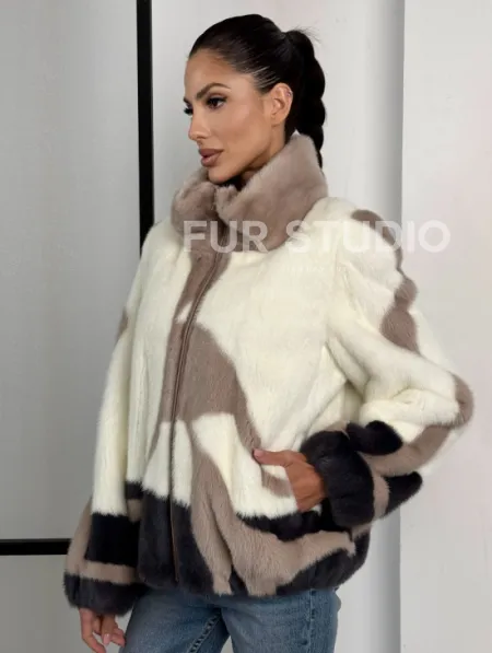 Норковый бомбер на молнии стойка воротник - фото 2