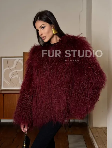 Шуба из меха ламы цвет Burgundy - фото 6