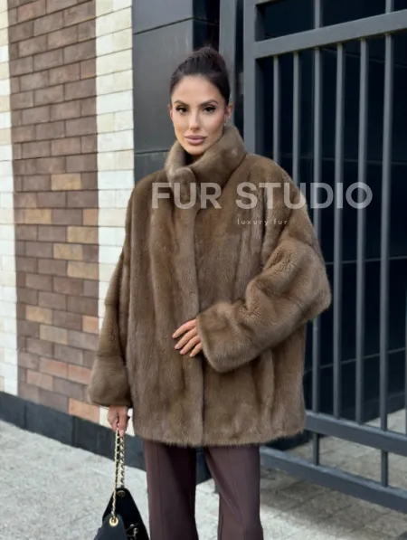 Шуба норковая пастель - стойка воротник - фото 11