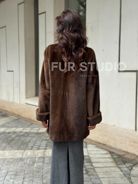 Коричневая шуба из норки - фото 9