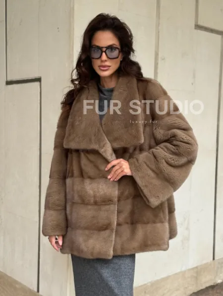 Норковая шуба бежевая - фото 11