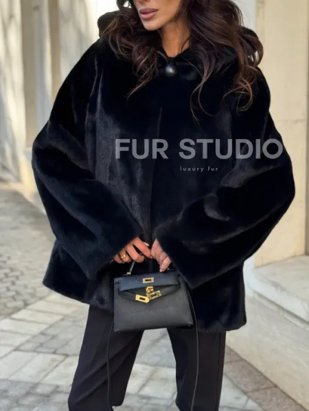 Шуба куртка из норки - черная - фото 1