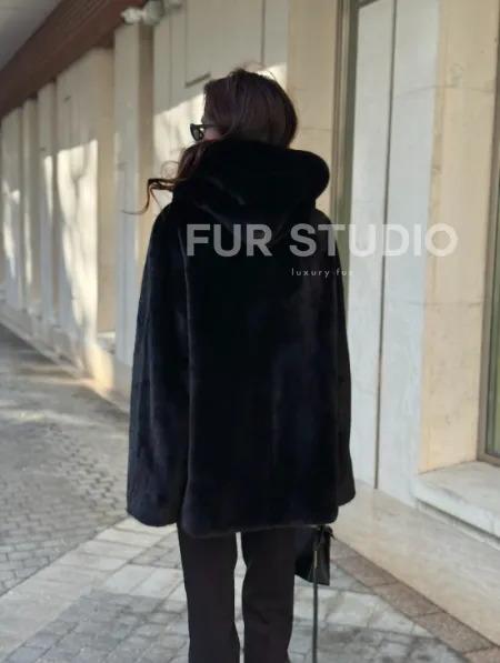 Шуба куртка из норки - черная - фото 9
