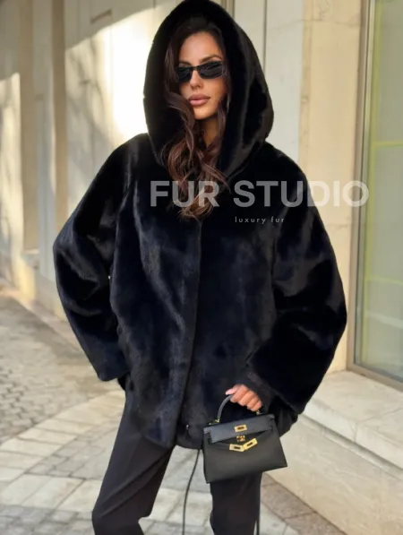 Шуба куртка из норки - черная - фото 2