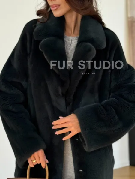 Шуба норковая темно-зеленая - фото 1