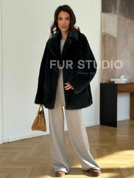 Шуба норковая темно-зеленая - фото 9