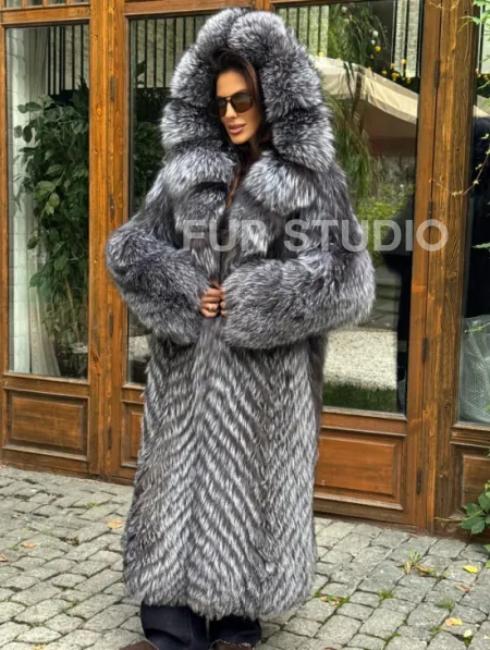 Длинная шуба из чернобурки в росшив - фото 5