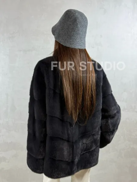 Полушубок норковый - темный графит - фото 5