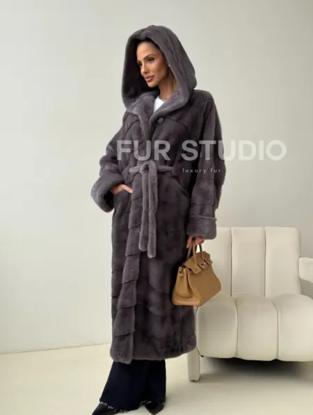 Длинная норковая шуба - капюшон кобра - фото 10