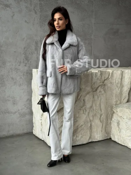 Голубая норковая шуба - фото 10