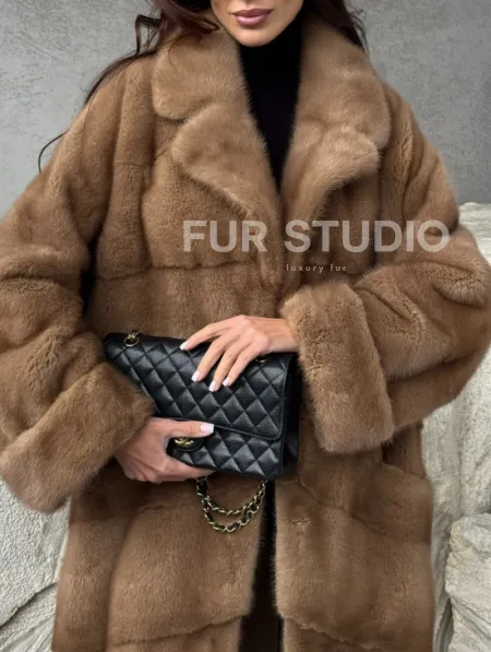 Бежевая норковая шуба oversize - фото 3