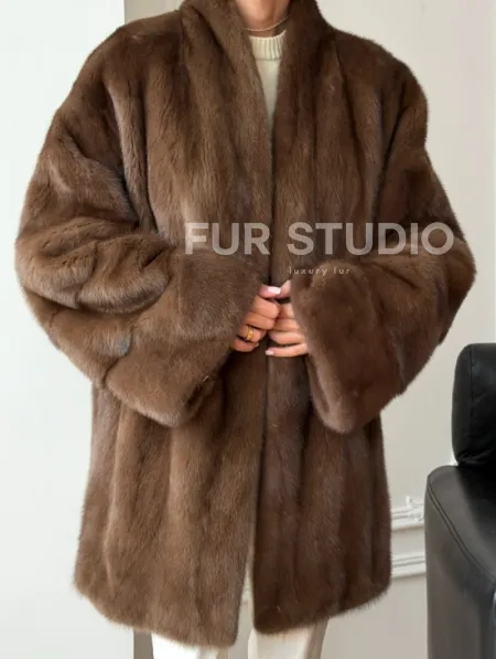 Полушубок из норки - цвет соболь - фото 3