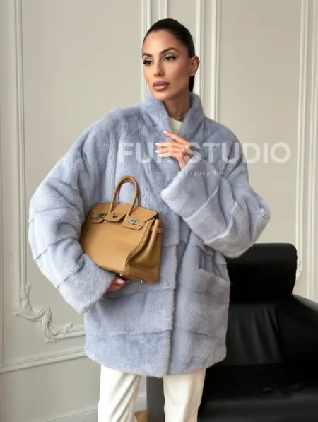 Голубая норковая шуба - жакет - фото 0
