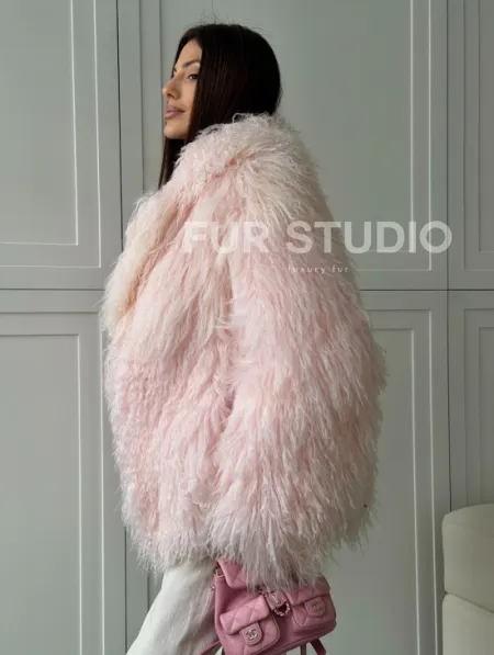 Шуба из меха ламы - цвет розовый - фото 6