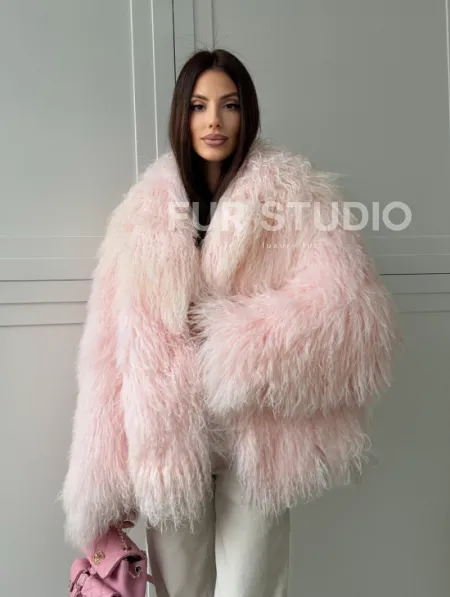 Шуба из меха ламы - цвет розовый - фото 13