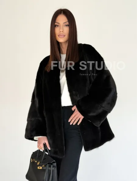 Женский норковый жакет - черный - фото 7
