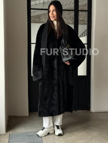 Шуба норка Blackglama V-образный ворот - фото 14