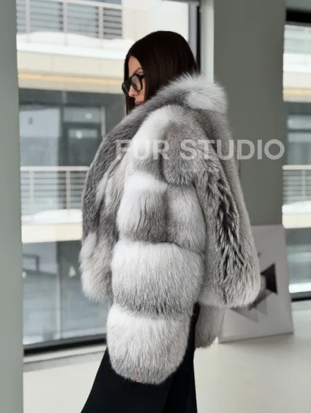 Шуба из меха арктической лисы - белая - фото 8