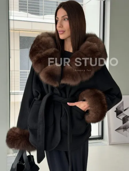 Пальто с капюшоном из финского песца - фото 3