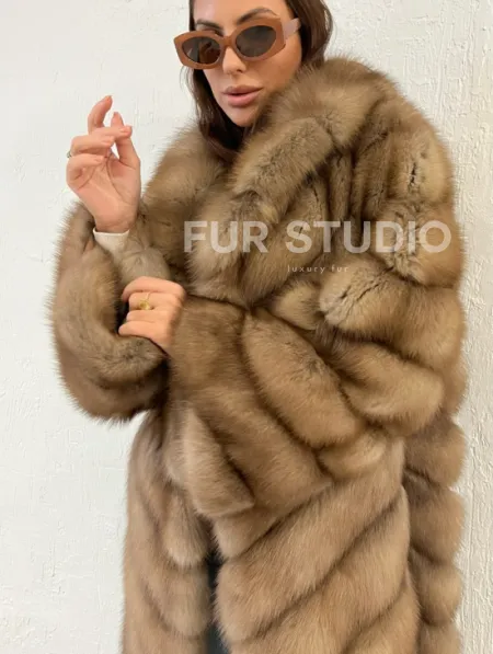 Шуба из меха куницы воротник шаль - фото 2