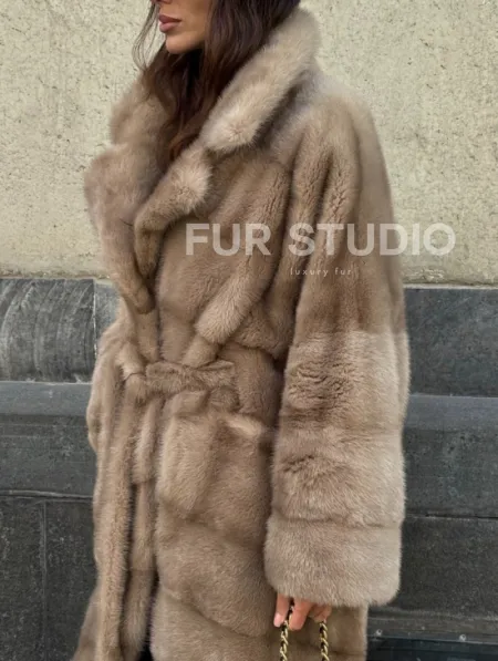 Шуба норковая - цвет пастель - фото 2