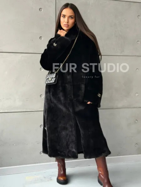 Шуба из норки Blackglama с капюшоном - фото 0