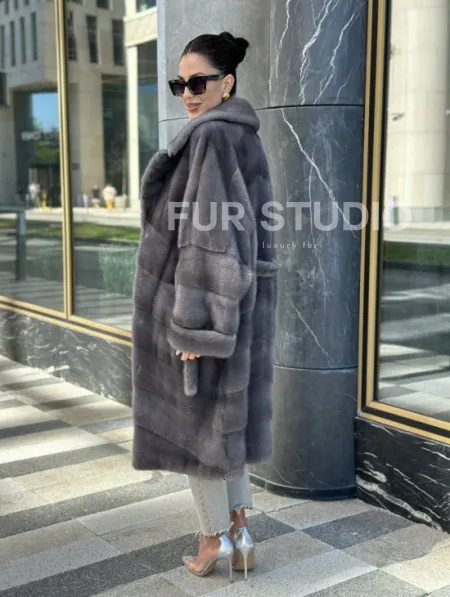 Норковая шуба в цвете сапфир - фото 7