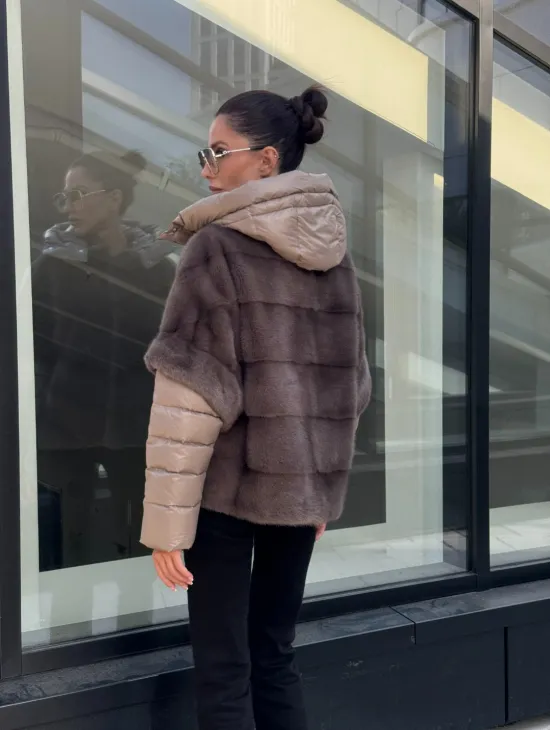 Норковый жилет/пуховик 2в1 - цвет капучино - фото 6