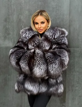 Шуба натуральная из чернобурки с капюшоном - фото 15