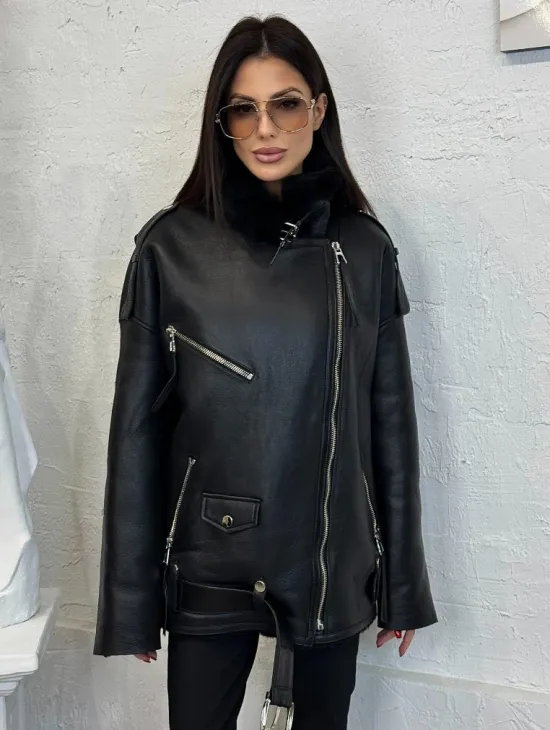 Дубленка зимняя авиатор из натуральной овчины - цвет черный - фото 5