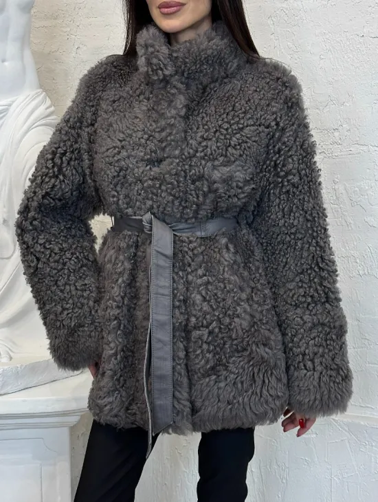 Двухсторонняя женская шуба - дублёнка из меха тиградо, стойка воротник - фото 1