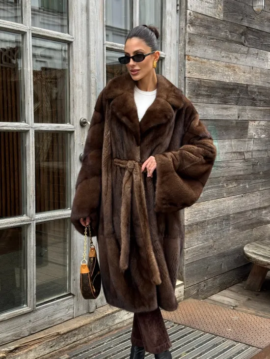 Шуба - кимоно Chic Fashion из норки орех с английским воротником - фото 10