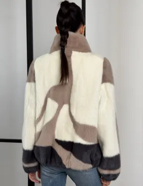 Норковый бомбер на молнии стойка воротник - фото 4