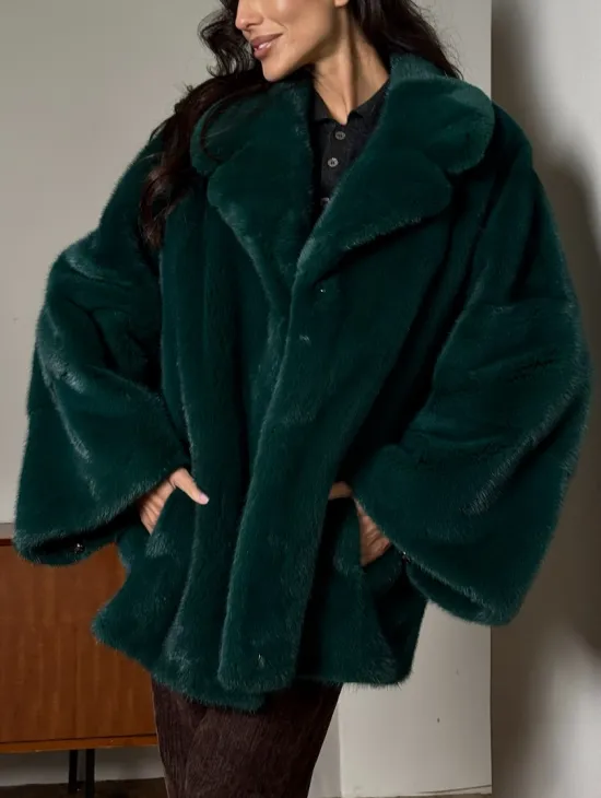 Изумрудная укороченная норковая шуба с английским воротником - фото 3