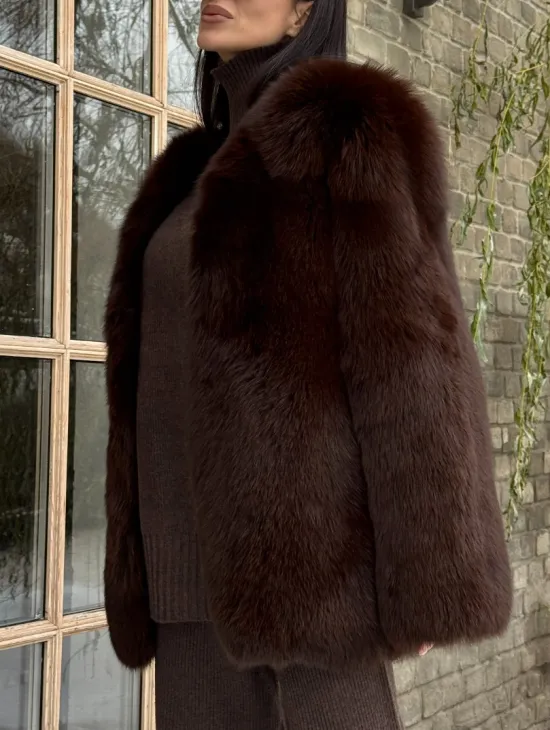 Шуба из меха песца цельные пластины Brown - фото 3