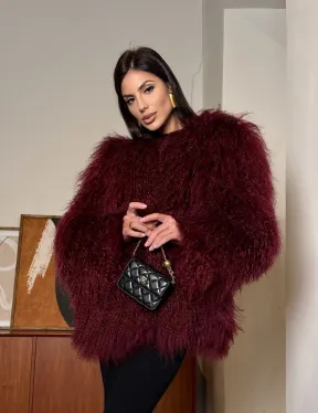 Шуба из меха ламы цвет Burgundy - фото 13