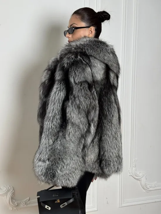 Полушубок из чернобурки A la Vintage с шалевым воротником - фото 3