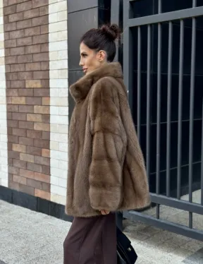 Шуба норковая пастель - стойка воротник - фото 12