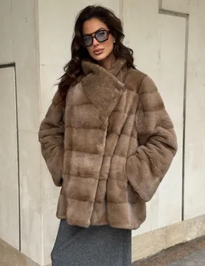 Норковая шуба бежевая - фото 0