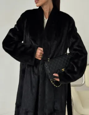 Длинная черная норковая шуба - фото 3