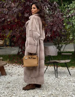 Длинная норковая шуба с поясом - фото 7