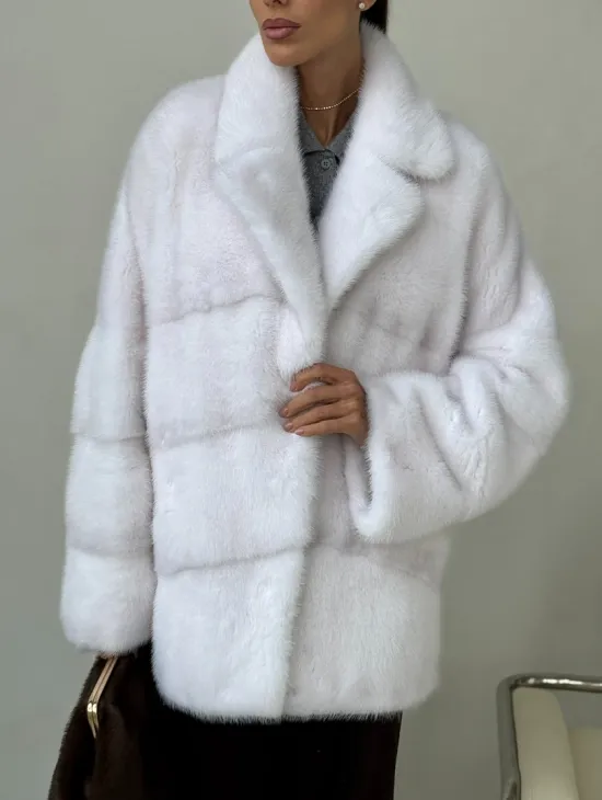 Белый норковый полушубок - фото 1
