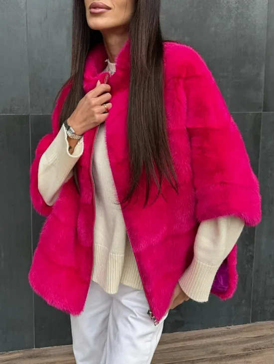 Норковая кофта на молнии - фуксия - фото 1