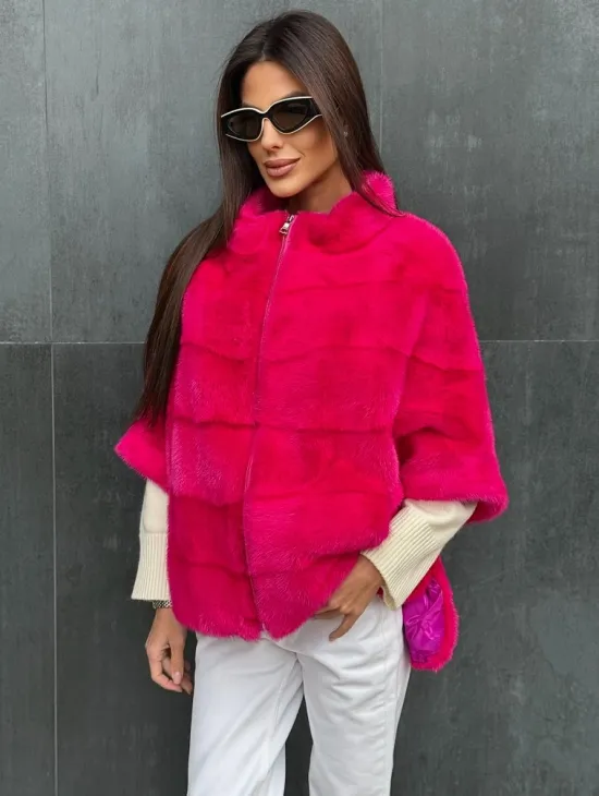 Норковая кофта на молнии - фуксия - фото 3