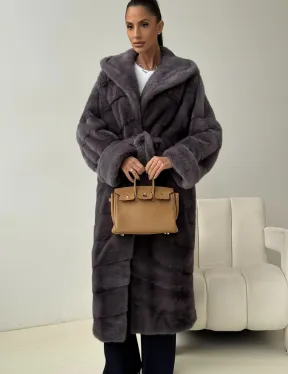 Длинная норковая шуба - капюшон кобра - фото 2