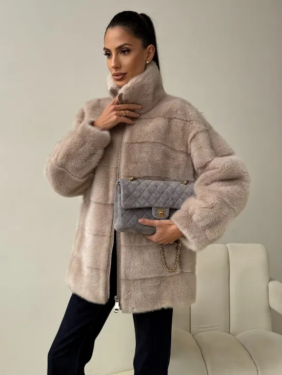 Норковая куртка стойка воротник - фото 4