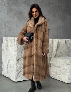 Бежевая норковая шуба oversize - фото 9