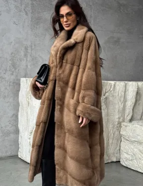 Бежевая норковая шуба oversize - фото 4